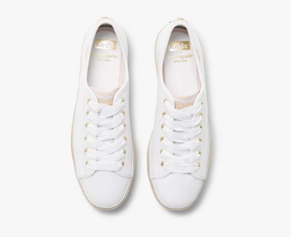 Keds Dames X Kate Spade New York Triple Kick Woven Stripe Foxing Wit Roze - Afbeelding 3