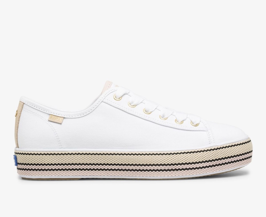 Keds Dames X Kate Spade New York Triple Kick Woven Stripe Foxing Wit Roze - Afbeelding 1
