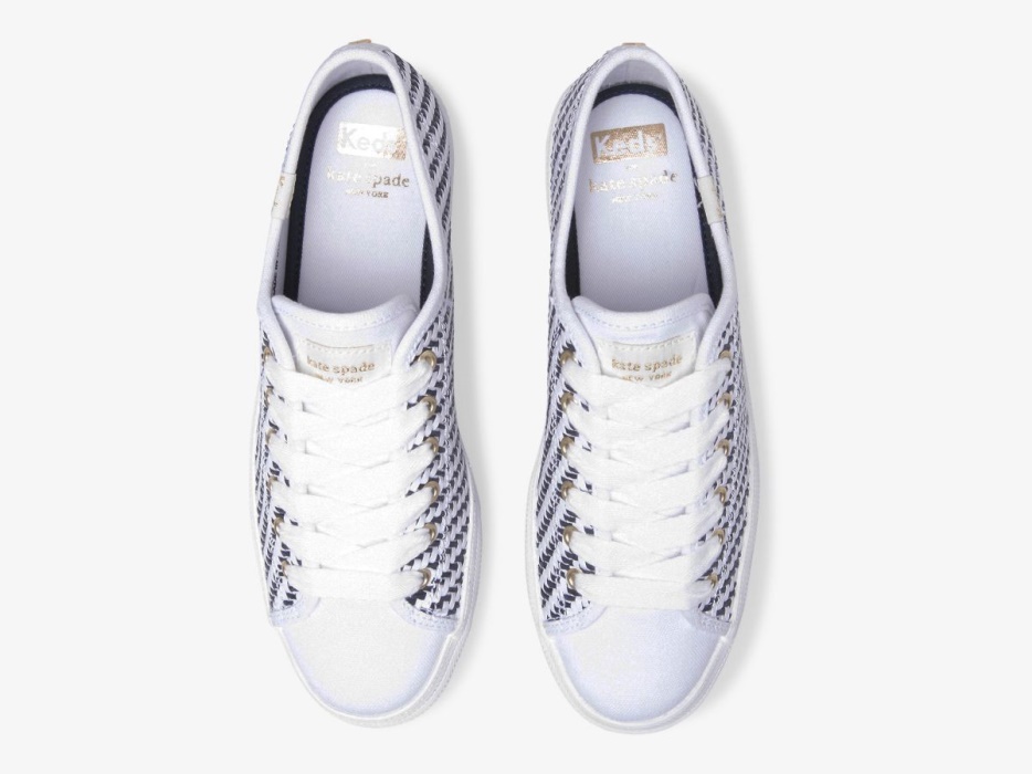 Keds Dames X Kate Spade New York Triple Up Geweven Wit Marineblauw - Afbeelding 3