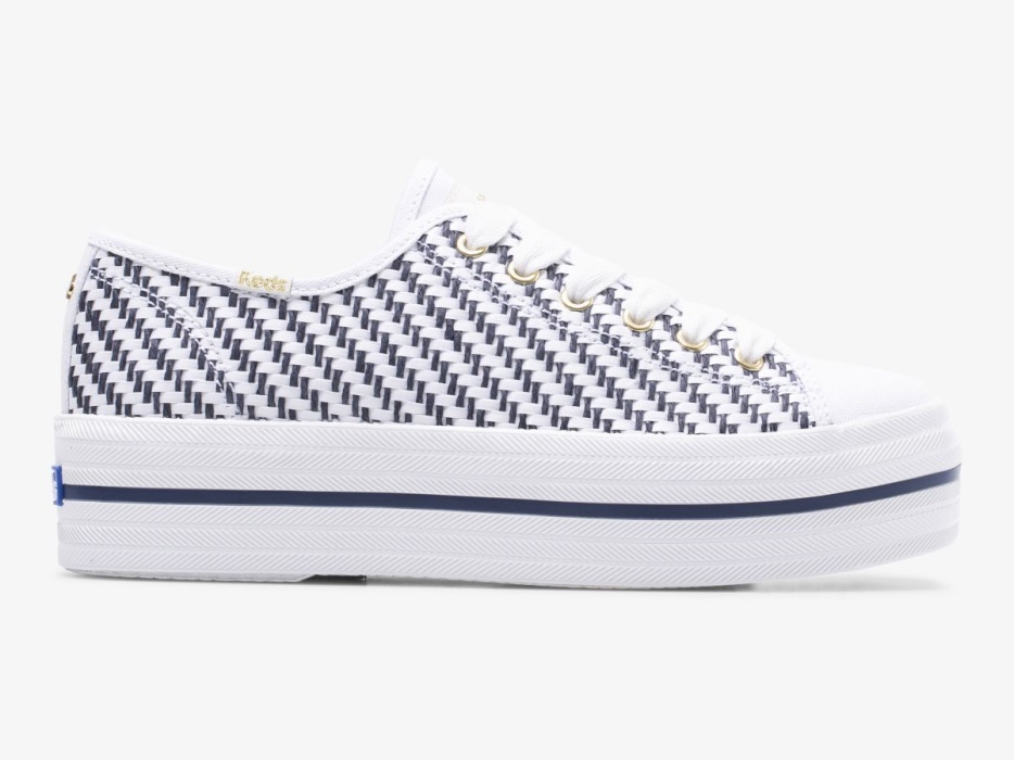 Keds Dames X Kate Spade New York Triple Up Geweven Wit Marineblauw - Afbeelding 1